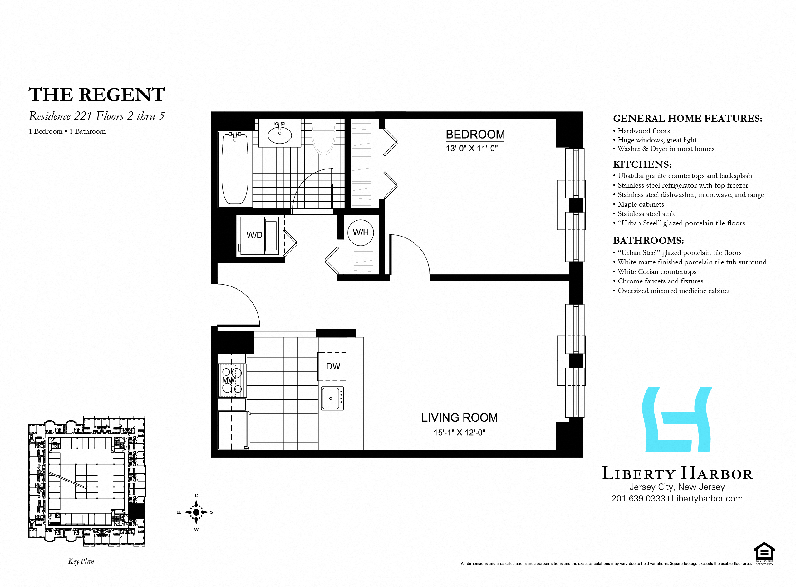 Floor plan for 1 bed, 1 bath, 628 sqft